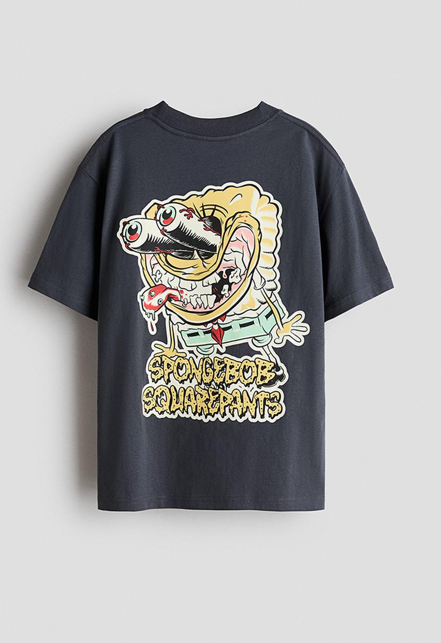 H&M - Printed t-shirt - dark grey/spongebob