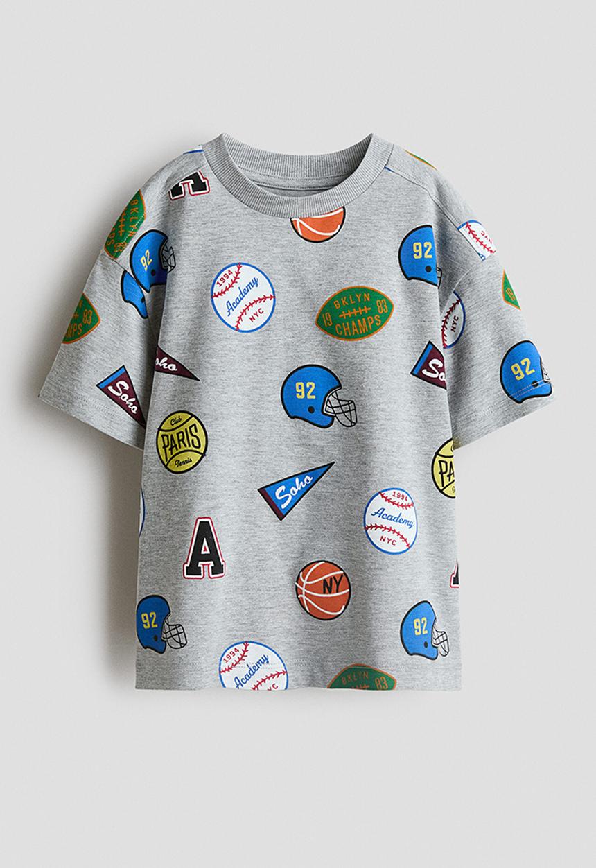 H&M - Printed t-shirt - light grey marl/badges