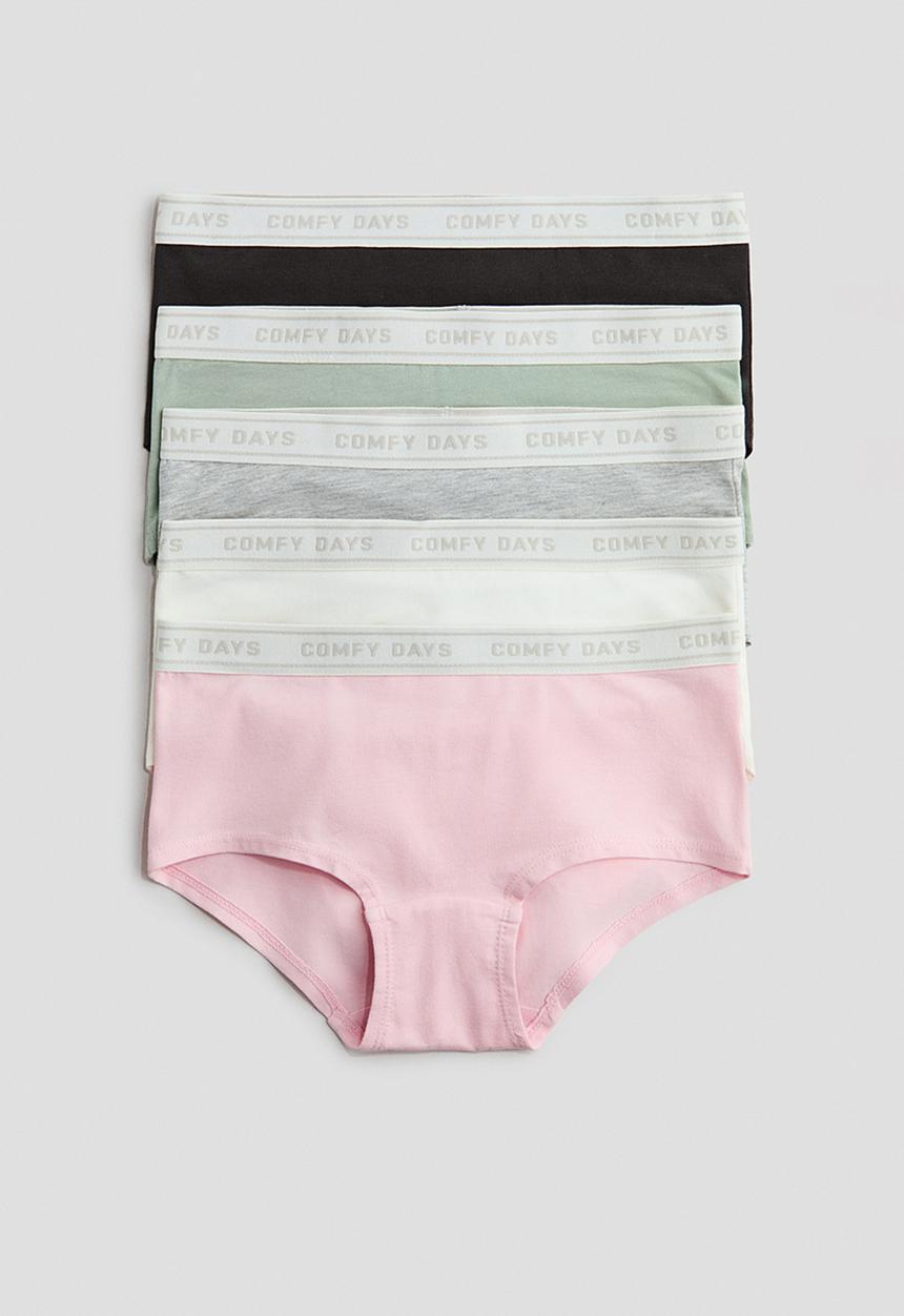 H&M - 5-pack text-motif hipster biefs - light pink/cream/green