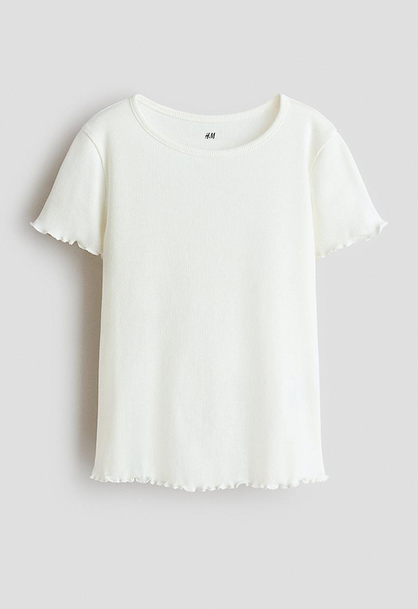 H&M - Overlocked ribbed t-shirt - cream