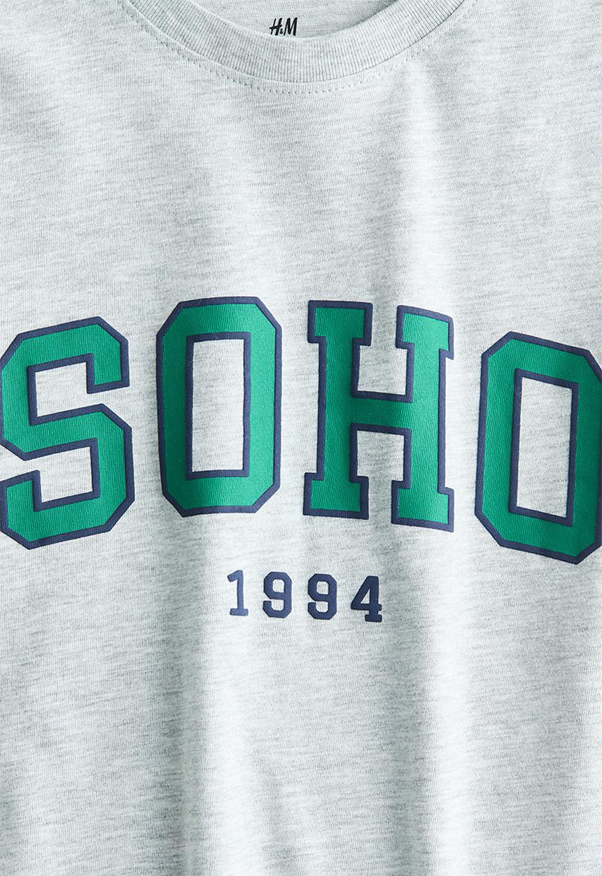 H&M - Printed cotton t-shirt - light grey marl/soho