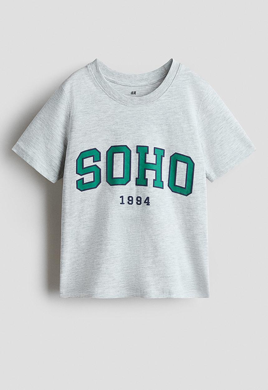 H&M - Printed cotton t-shirt - light grey marl/soho