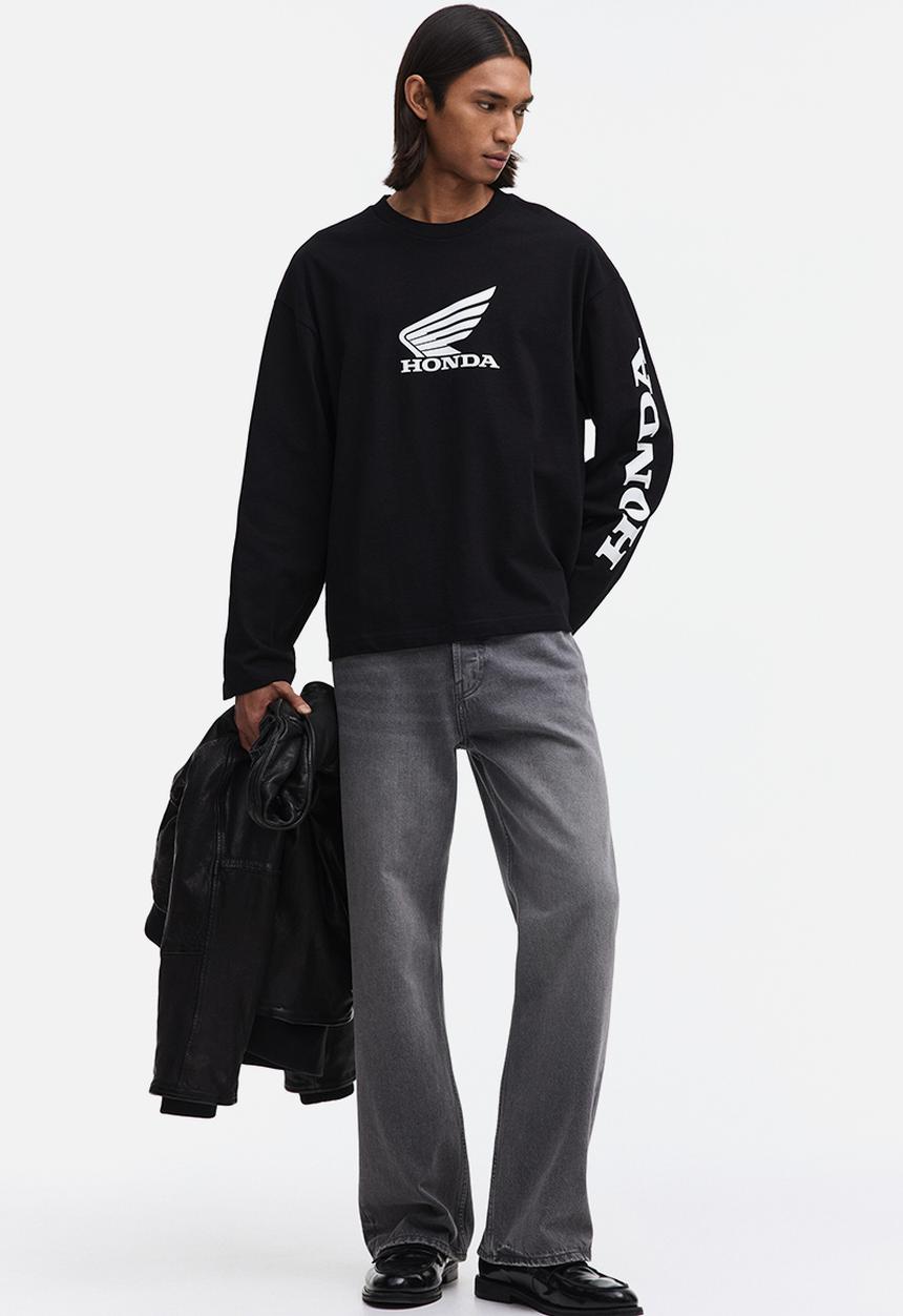 H&M - Oversized fit printed top - black/honda