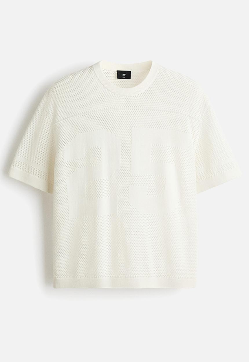 H&M - Relaxed fit boxy mesh t-shirt - white