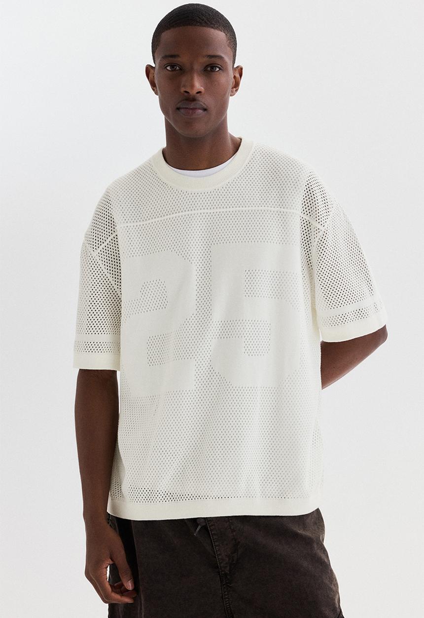 H&M - Relaxed fit boxy mesh t-shirt - white