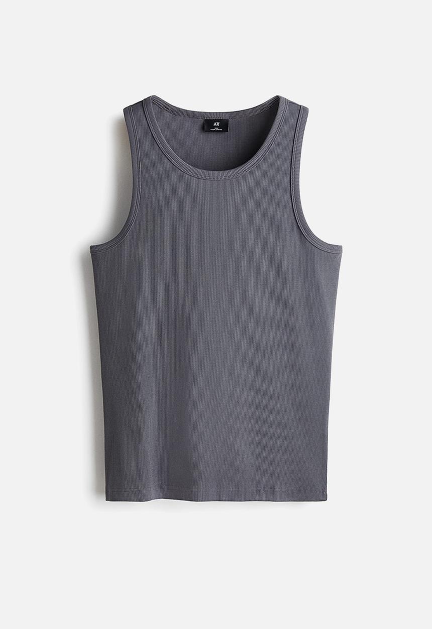 H&M - Slim fit ribbed vest top - dark grey