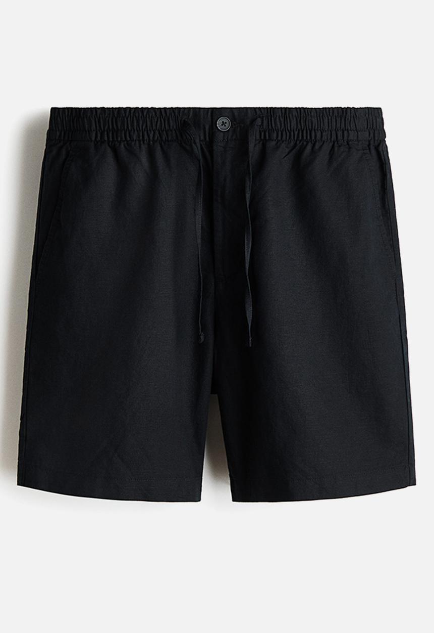 H&M - Regular fit linen-blend shorts - black
