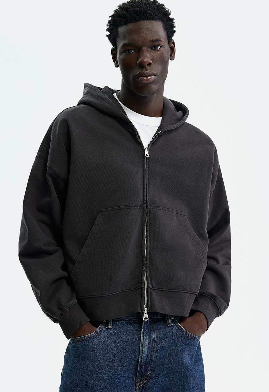 H&M - Oversized fit zip-through hoodie - black