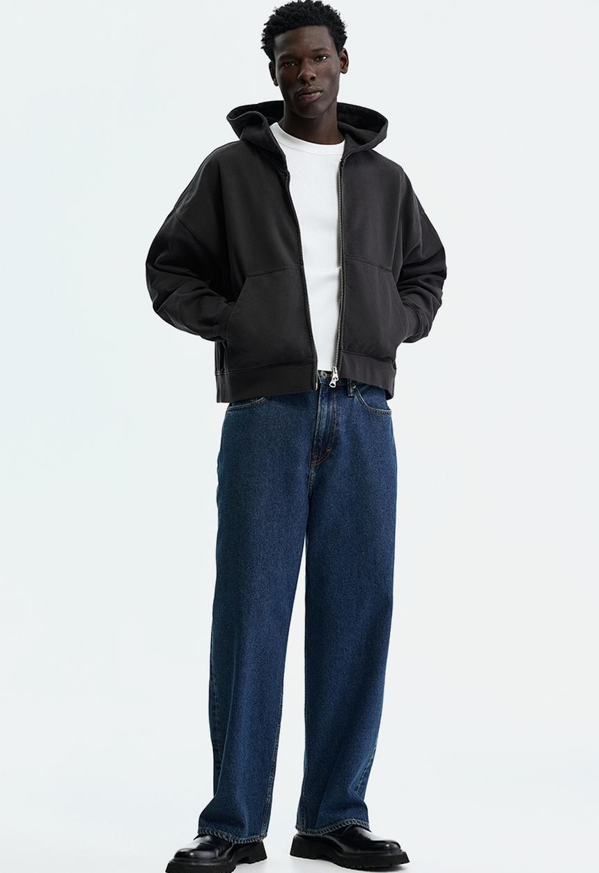 H&M - Oversized fit zip-through hoodie - black