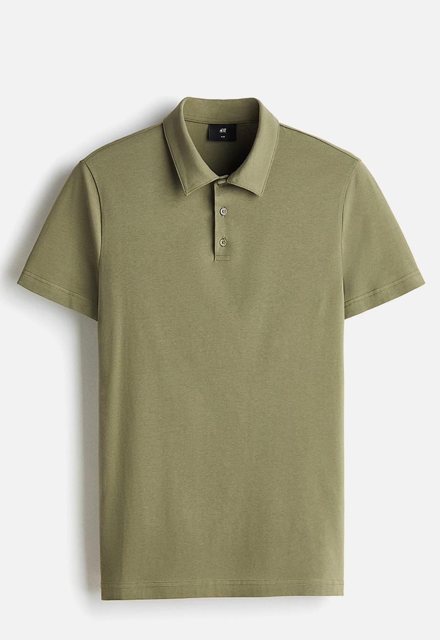 H&M - Slim fit polo shirt  - khaki green