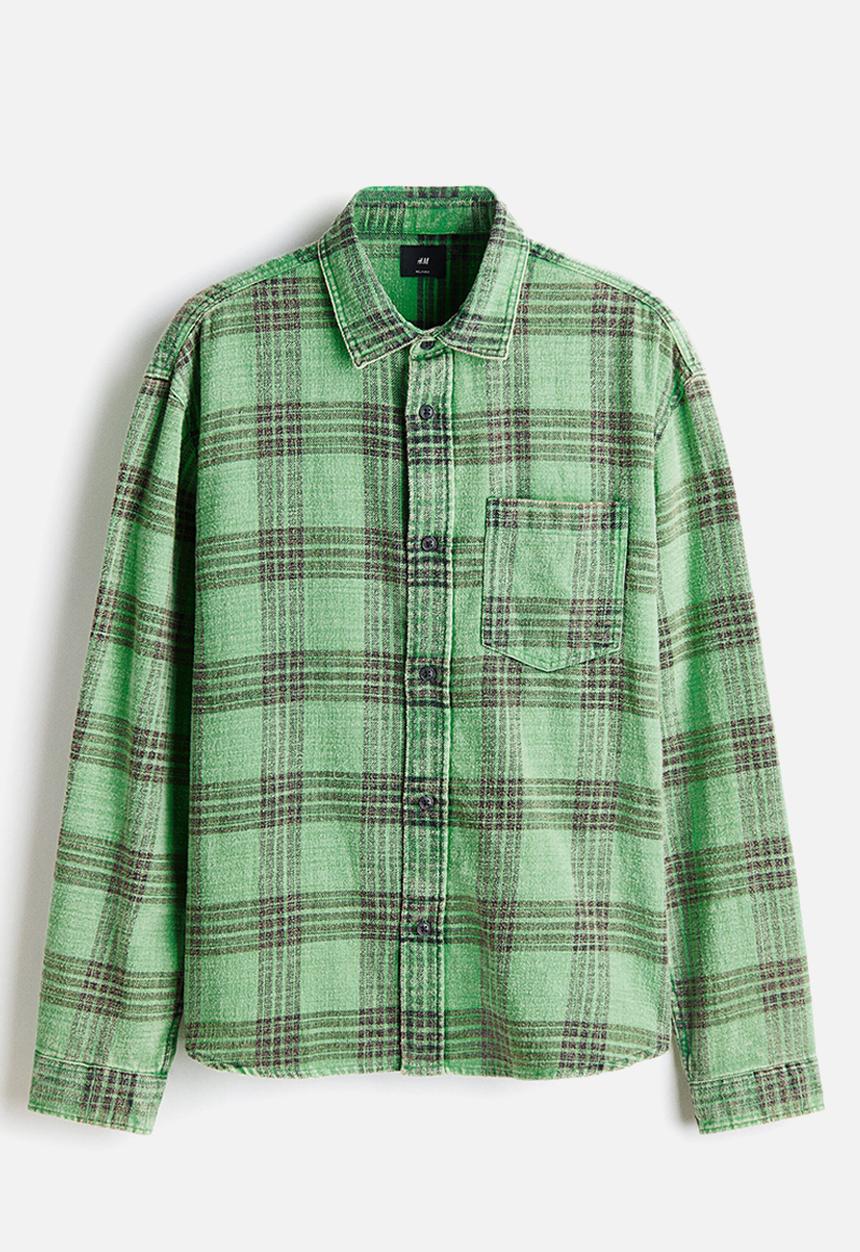 H&M - Relaxed fit cotton shirt - green/checked
