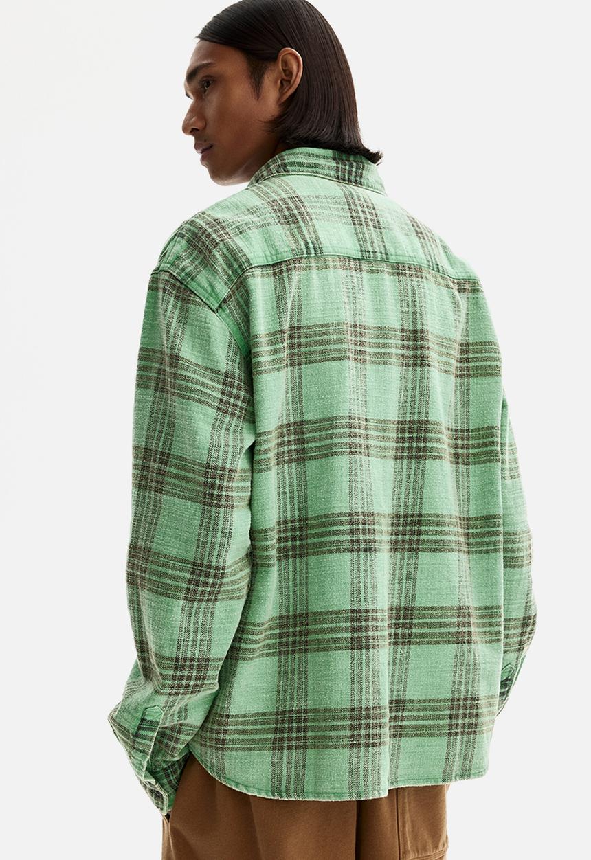 H&M - Relaxed fit cotton shirt - green/checked