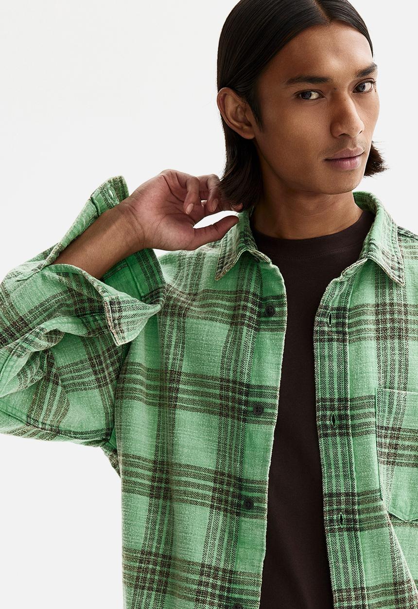 H&M - Relaxed fit cotton shirt - green/checked