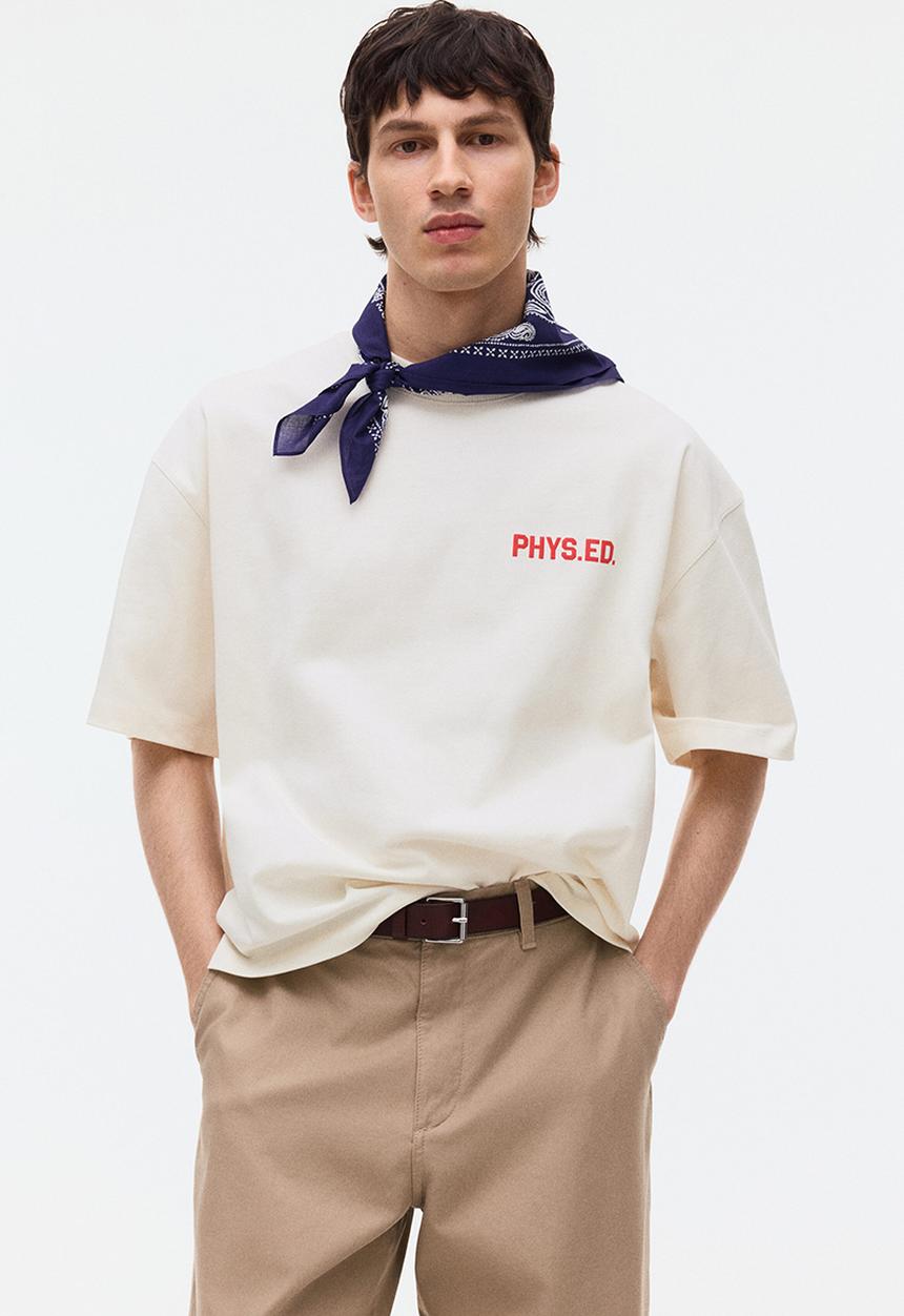 H&M - Oversized fit printed t-shirt - cream/phys.ed