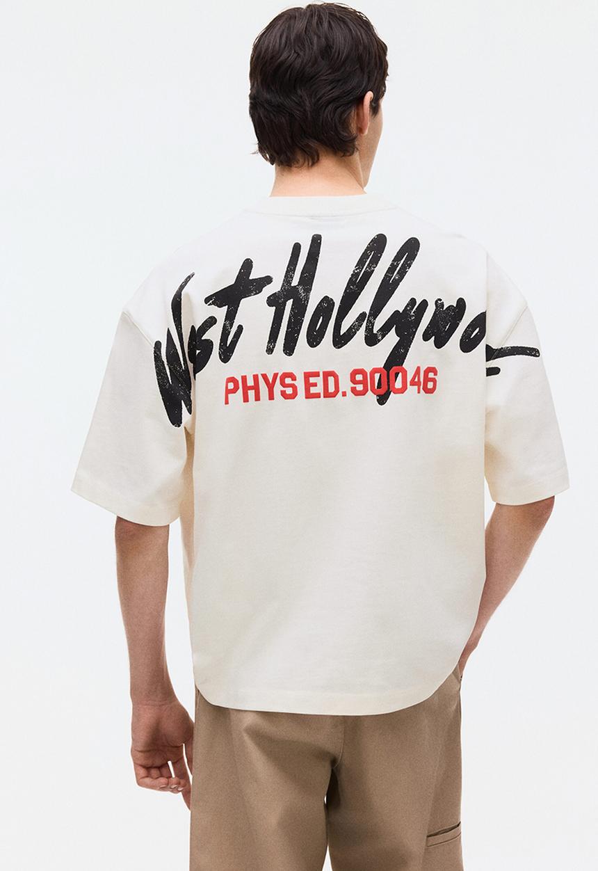 H&M - Oversized fit printed t-shirt - cream/phys.ed
