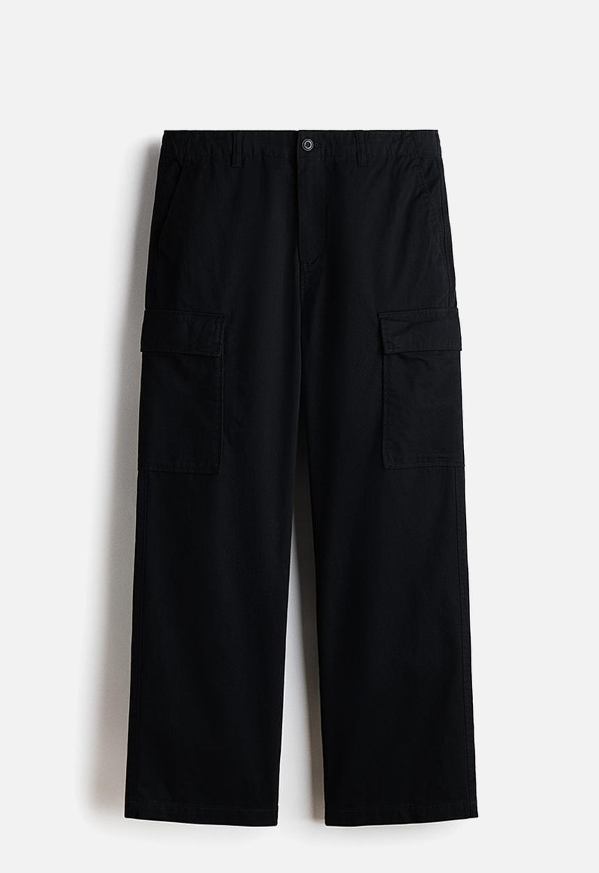 H&M - Relaxed fit cotton cargo trousers - black