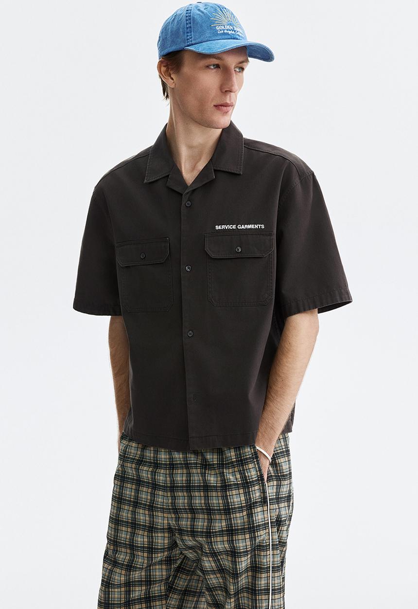 H&M - Relaxed fit short-sleeved utility shirt - dark grey/service garments