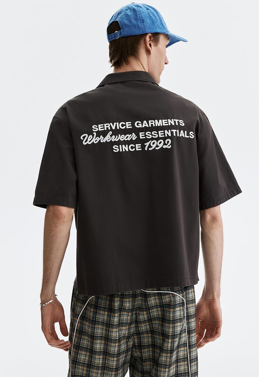 H&M - Relaxed fit short-sleeved utility shirt - dark grey/service garments