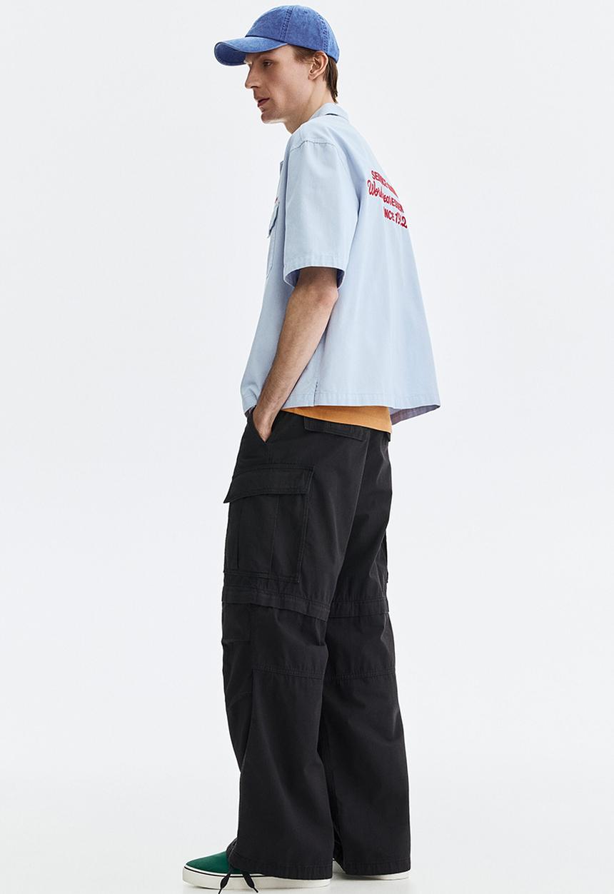 H&M - Relaxed fit short-sleeved utility shirt - light blue/service garments