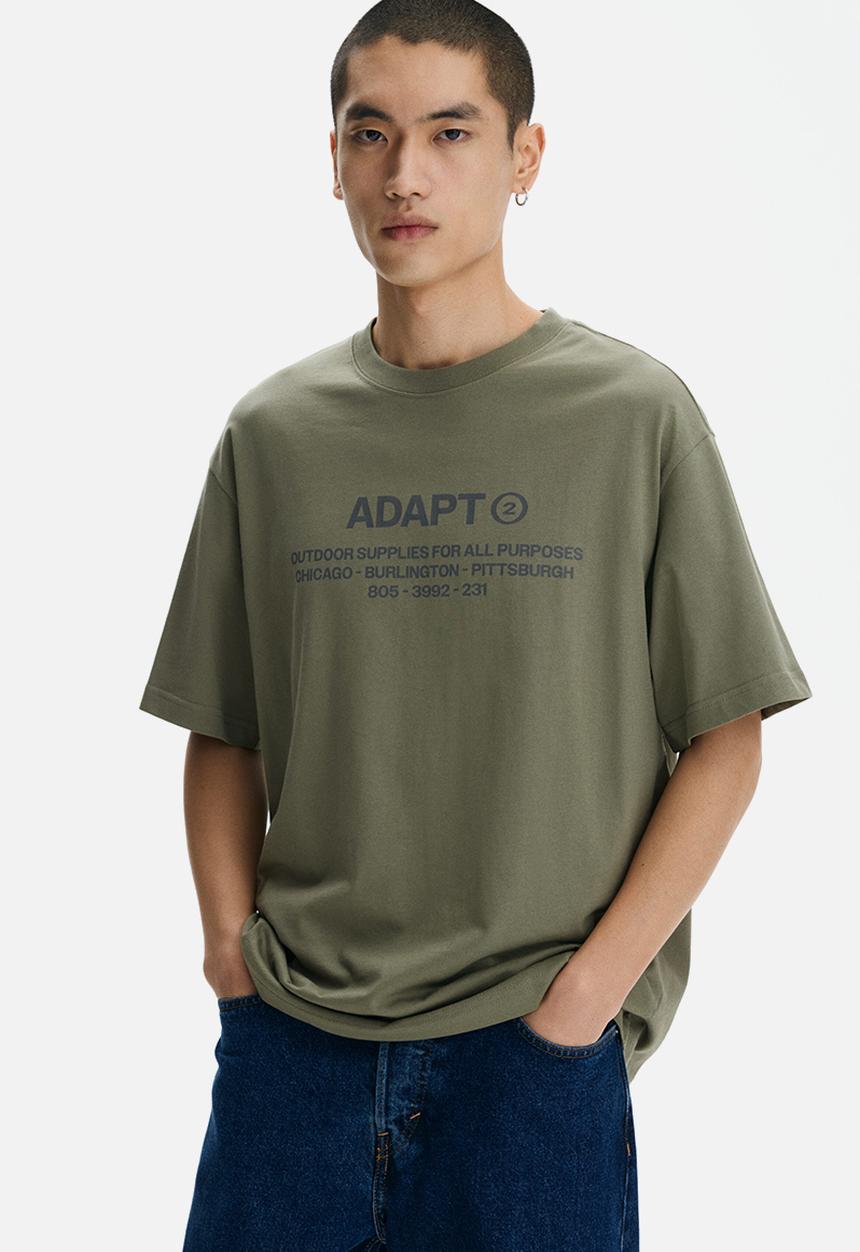 H&M - Loose fit printed t-shirt - khaki green adapt