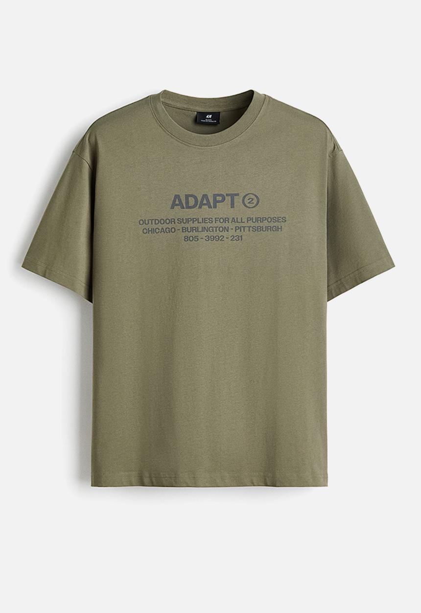 H&M - Loose fit printed t-shirt - khaki green adapt