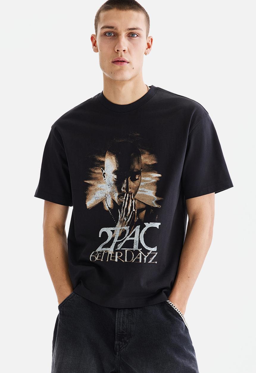 H&M - Loose fit t-shirt - black/ 2pac