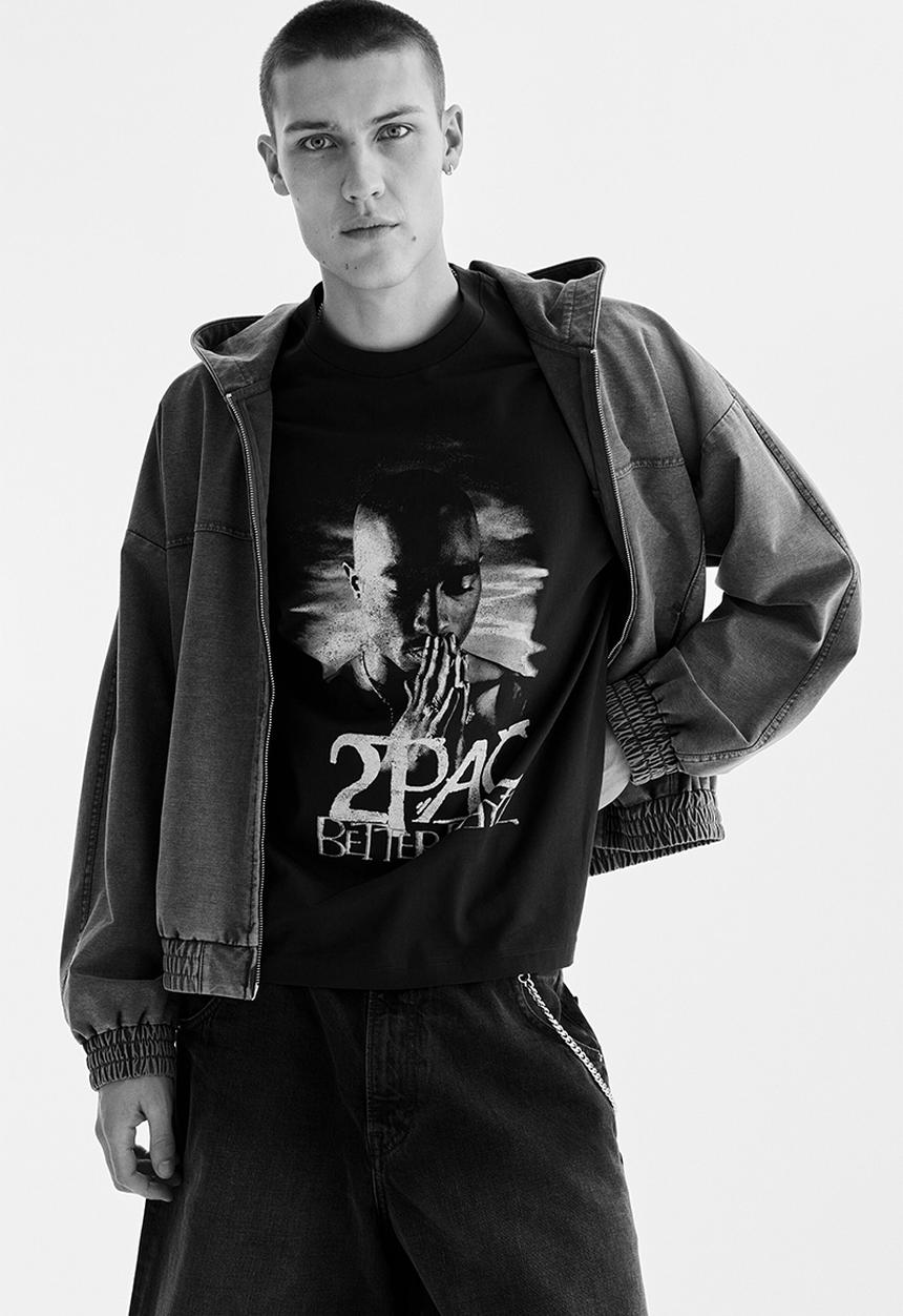H&M - Loose fit t-shirt - black/ 2pac
