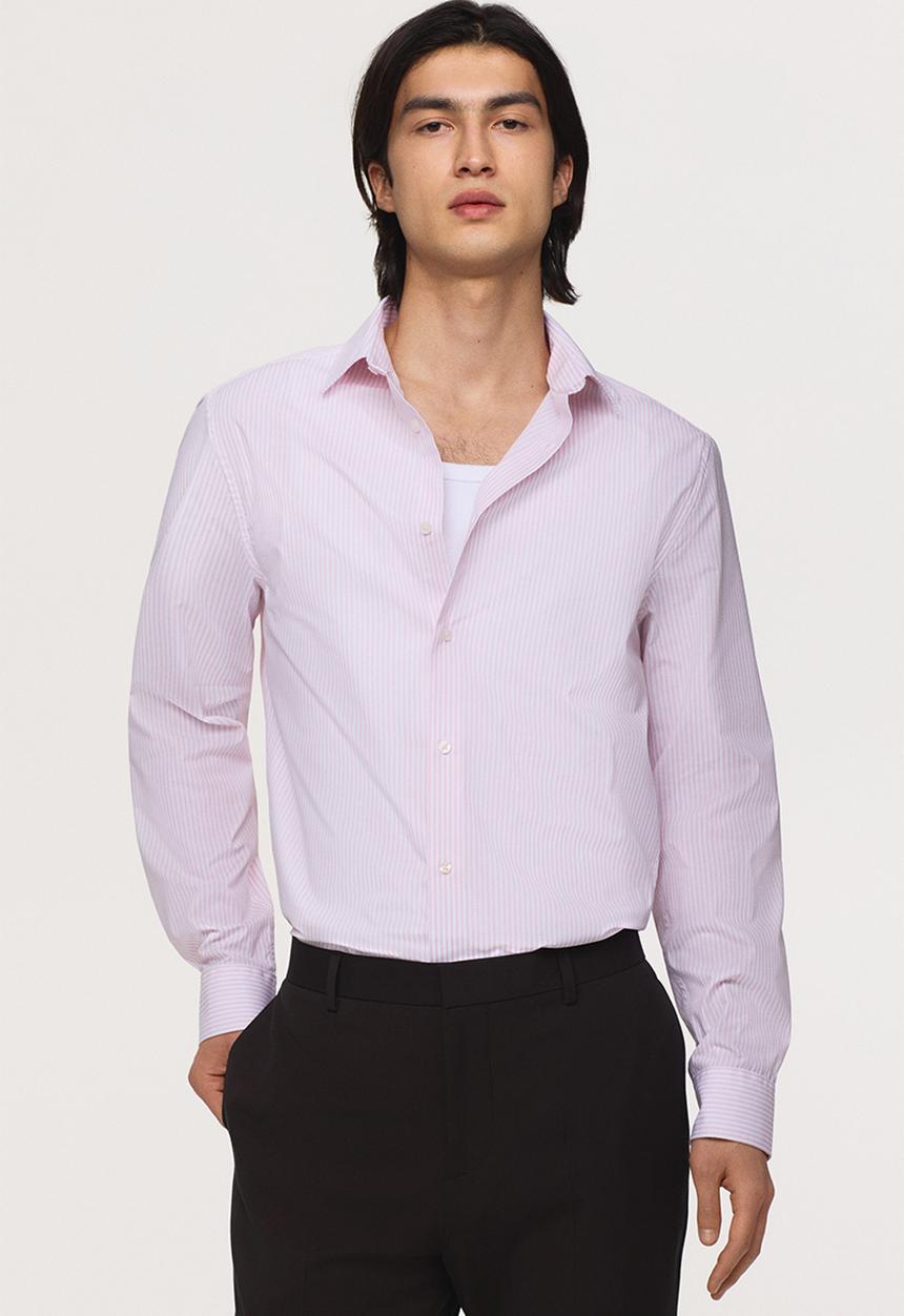 H&M - Slim fit easy-iron shirt - light pink/striped