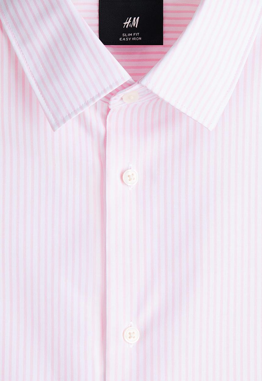 H&M - Slim fit easy-iron shirt - light pink/striped