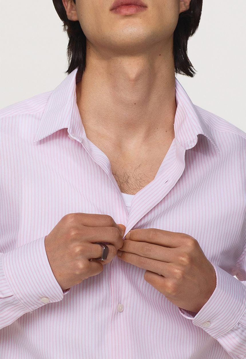 H&M - Slim fit easy-iron shirt - light pink/striped