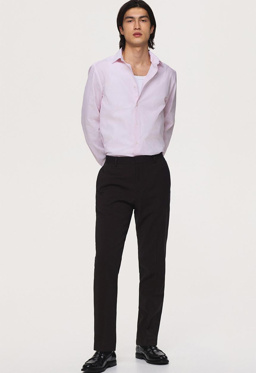 H&M - Slim fit easy-iron shirt - light pink/striped