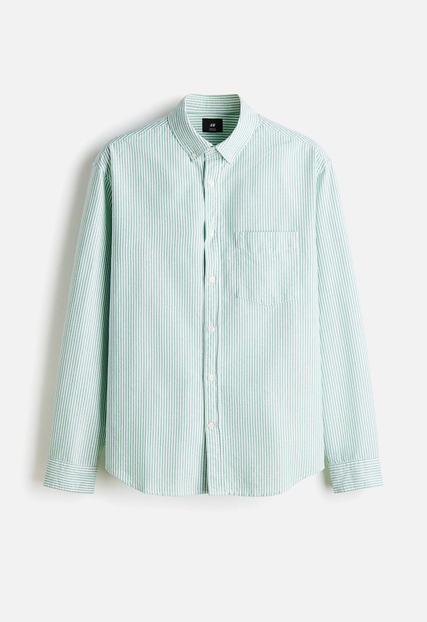 H&M - Regular fit oxford shirt - green/striped