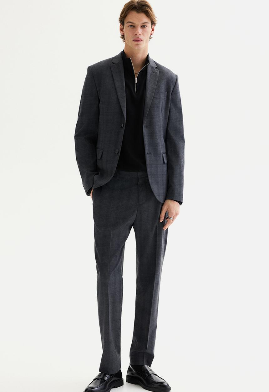 H&M - Slim fit jacket - dark grey/checked