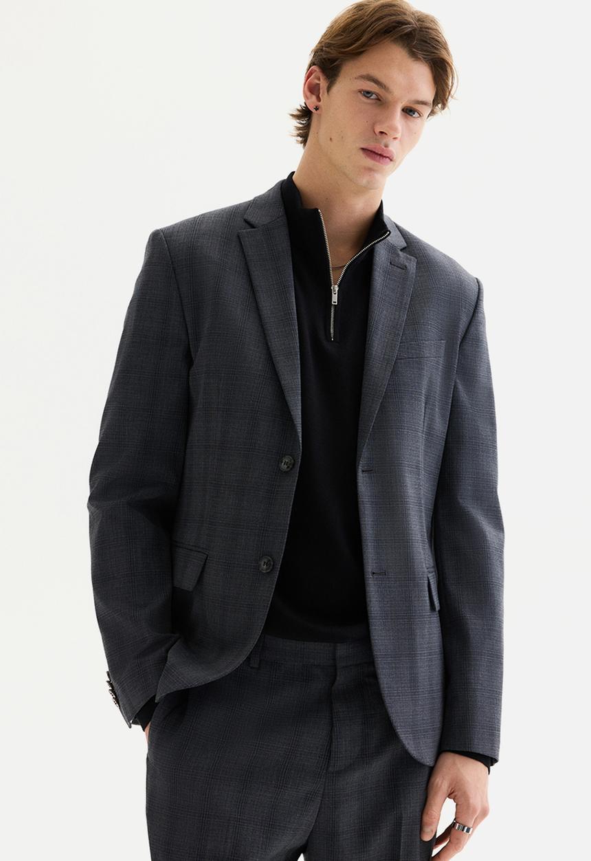 H&M - Slim fit jacket - dark grey/checked