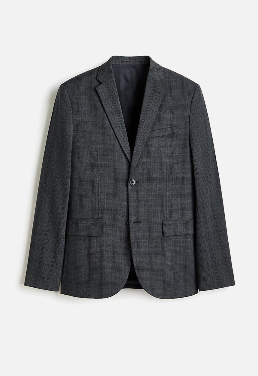 H&M - Slim fit jacket - dark grey/checked