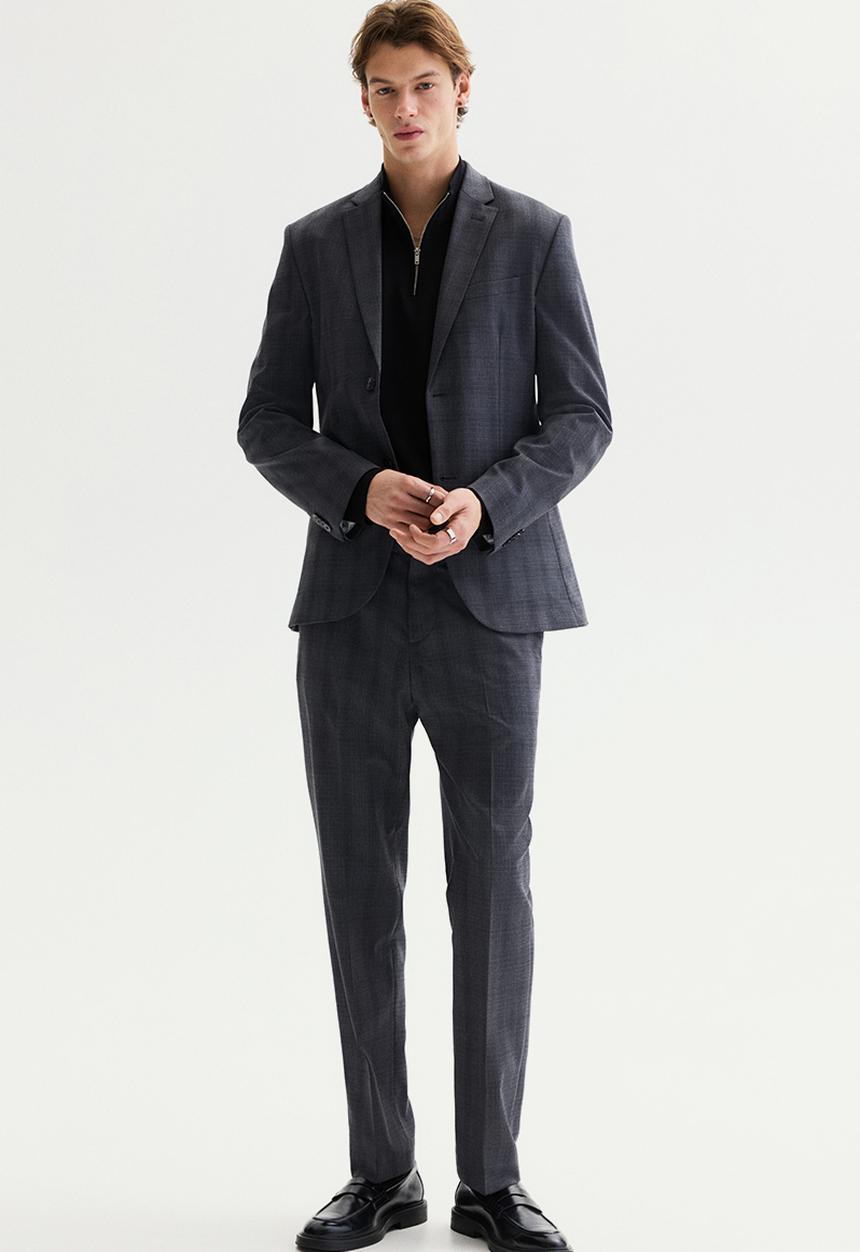 H&M - Slim fit suit trousers - dark grey/checked