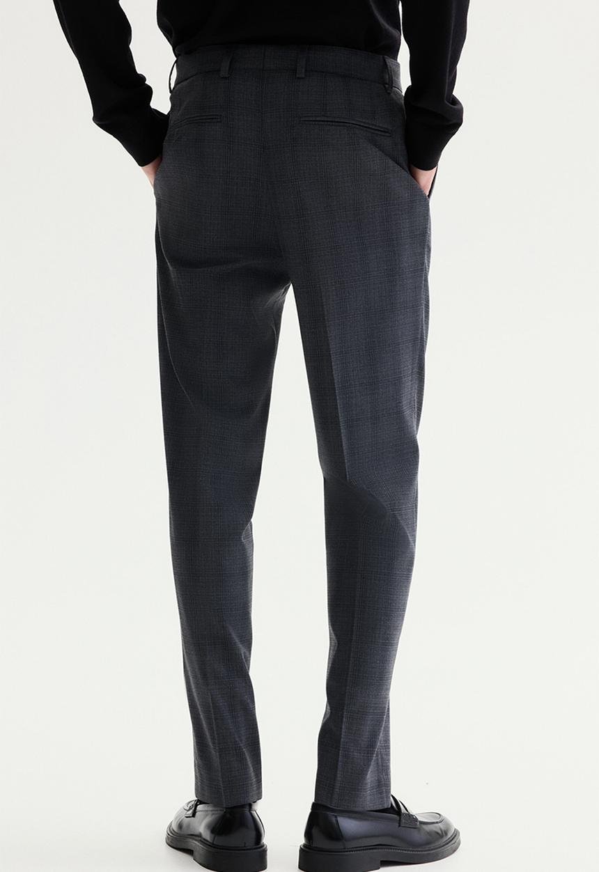 H&M - Slim fit suit trousers - dark grey/checked