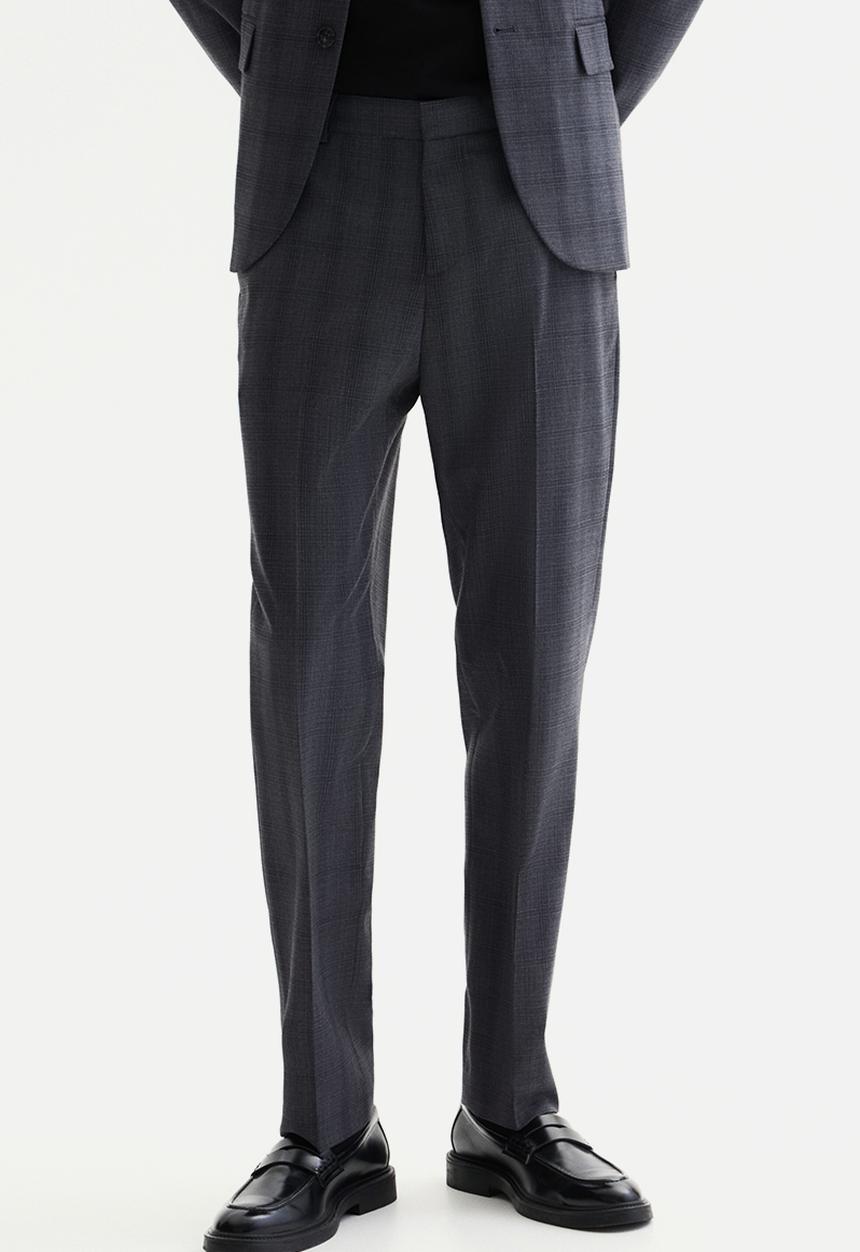 H&M - Slim fit suit trousers - dark grey/checked