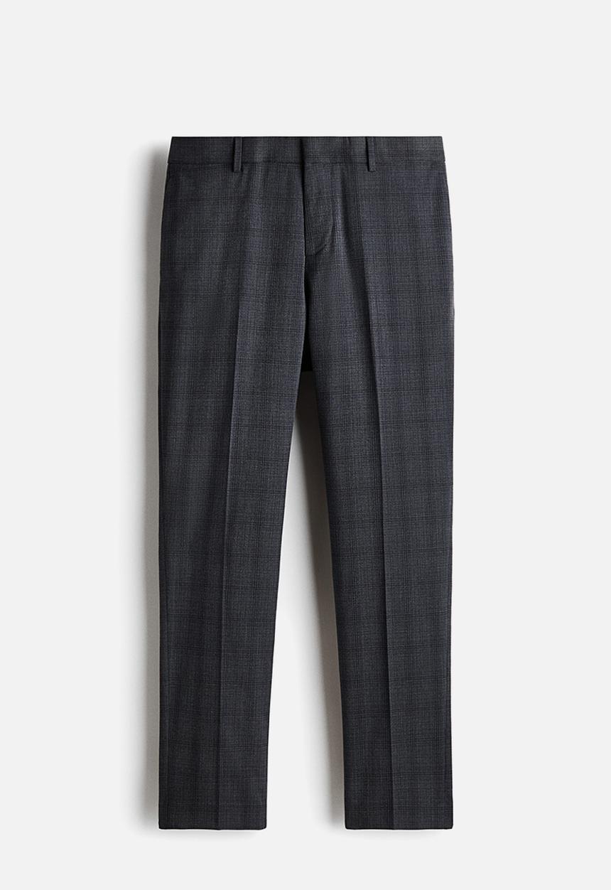 H&M - Slim fit suit trousers - dark grey/checked
