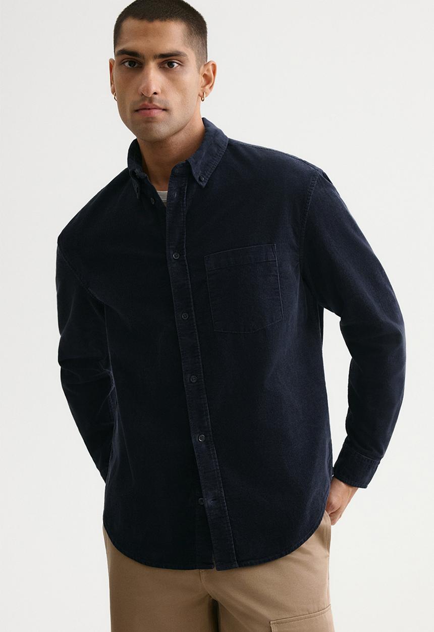 H&M - Regular fit corduroy shirt - navy blue