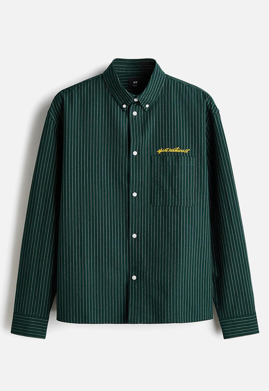 H&M - Loose fit oxford shirt - dark green/striped