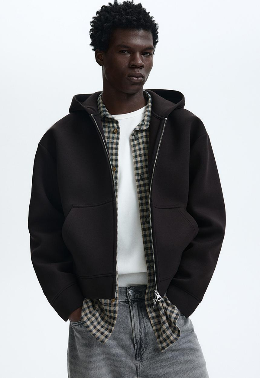 H&M - Loose fit scuba zip-through hoodie - dark brown