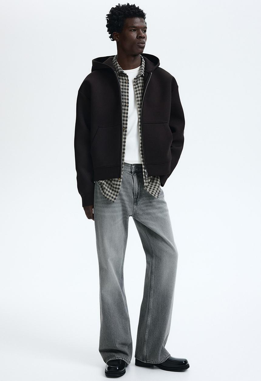 H&M - Loose fit scuba zip-through hoodie - dark brown