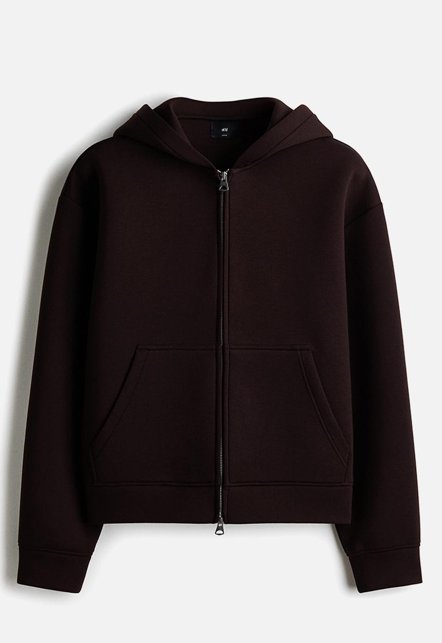 H&M - Loose fit scuba zip-through hoodie - dark brown
