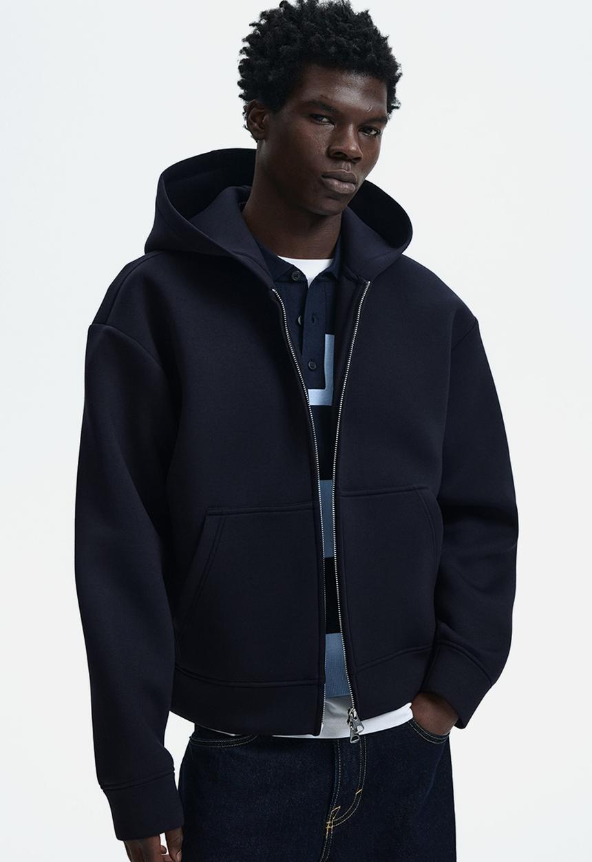 H&M - Loose fit scuba zip-through hoodie - dark blue