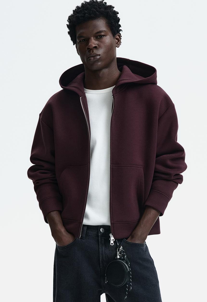 H&M - Loose fit scuba zip-through hoodie - burgundy