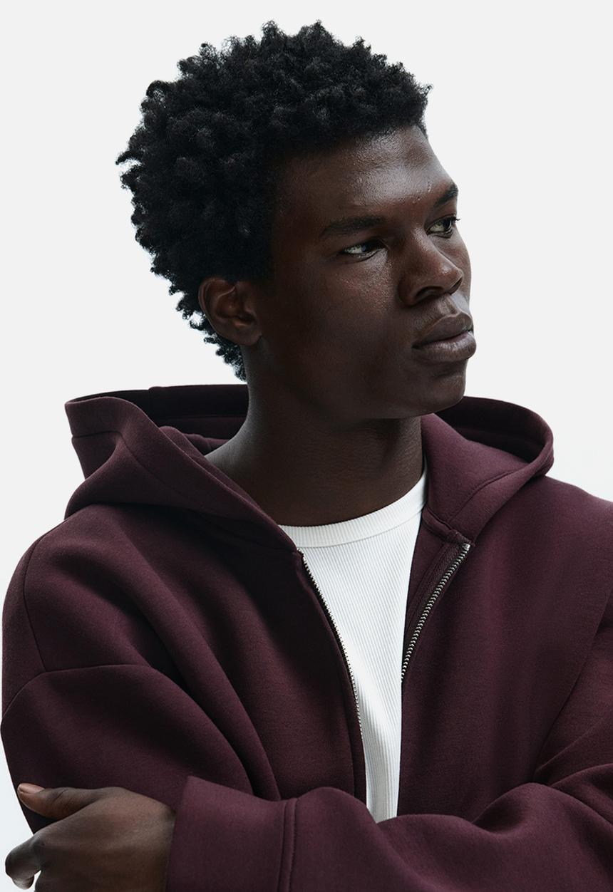 H&M - Loose fit scuba zip-through hoodie - burgundy