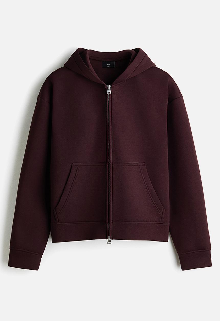 H&M - Loose fit scuba zip-through hoodie - burgundy