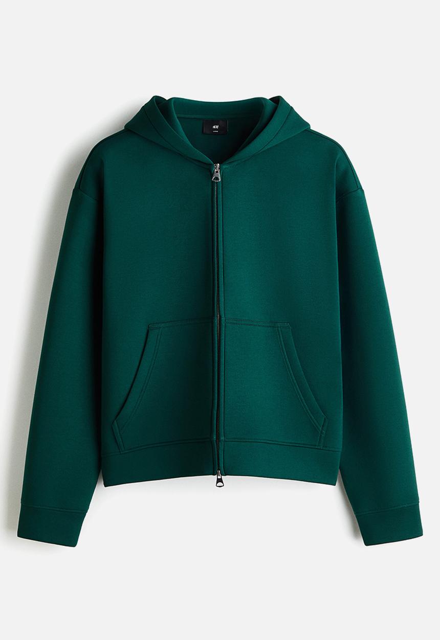 H&M - Loose fit scuba zip-through hoodie - dark teal