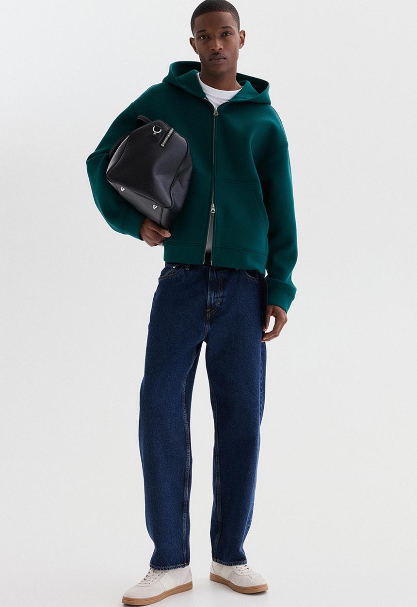 H&M - Loose fit scuba zip-through hoodie - dark teal